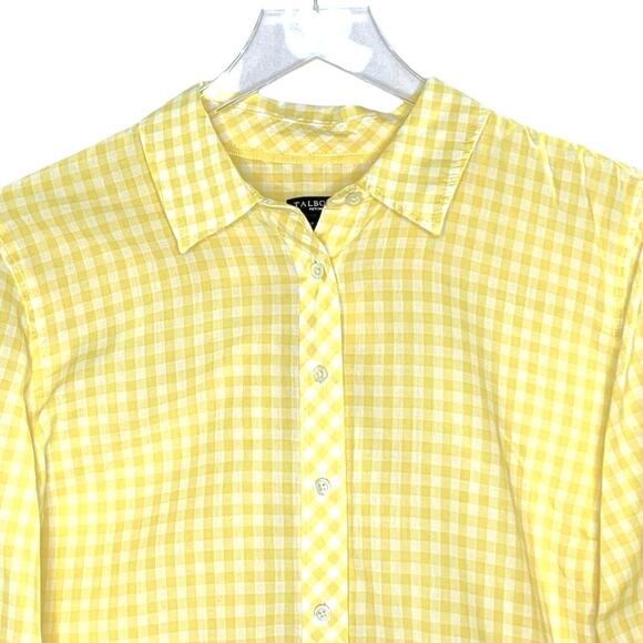 Talbots XL Petite Womens Yellow Check Gingham Button Front Shirt Long Sleeve - Picture 4 of 9